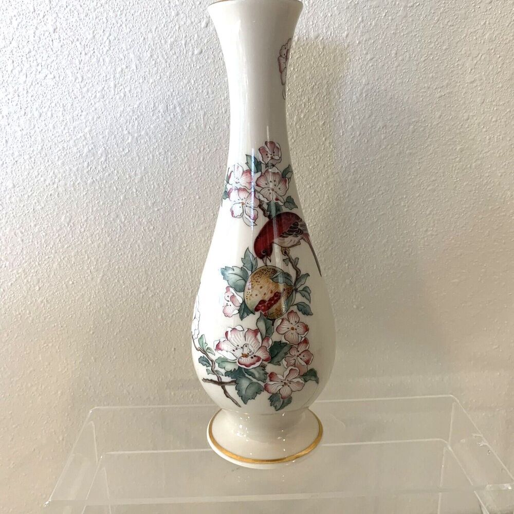 Lenox Serenade Bud Vase Fine China Floral & Bird Hand Decorated w/24K Gold USA
